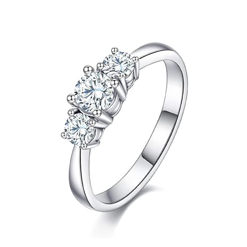 Springlight ✦ Geschenke für Frauen Moissanit-Diamant Ringe, S925 Sterling Silber D Farbe VVS1 Klarheit Moissanit Ringe mit 3 Steinen Verlobungsring Hochzeitsgeschenk. (49(15 3/4)) von Springlight