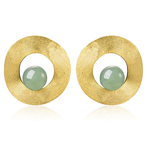 ✦ Geschenke für Frauen ✦Springlight Naturedelstein Minimalistischer Stil Ungleichmäßige Runde Baumelnde Ohrstecker Ohrringe Silber 925 Schmuck Damen Jugendweihe Geschenke Mädchen.(Gold-Aventurine) von Springlight
