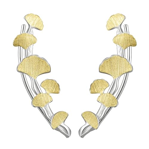 ✦Muttertagsgeschenk✦ Springlight Ohrringe Silber 925 Hängend Zart Ginkgo Blätter Lang Zweig Ohrstecker Ohrringe Handgefertigter Schmuck Damen Geschenke für Frauen, Geschenk Muttertag.(Gold) von Springlight