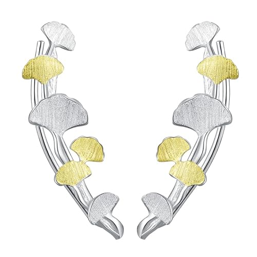 ✦Muttertagsgeschenk✦ Springlight Ohrringe Silber 925 Hängend Zart Ginkgo Blätter Lang Zweig Ohrstecker Ohrringe Handgefertigter Schmuck Damen Geschenke für Frauen, Geschenk Muttertag.(Silber) von Springlight