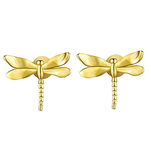 ✦ Geschenke für Frauen ✦Springlight Ohrringe Silber 925 Ohrstecker Süße kleine Libelle Ohrstecker Ohrringe Handmade: Ohrringe Schmuck Damen Jugendweihe Geschenke Mädchen.(Gold) von Springlight