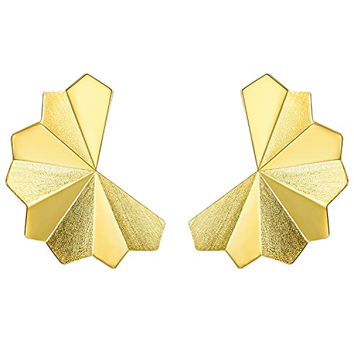 ✦ Geschenke für Frauen ✦Springlight Ohrringe Silber 925 Oriental Element Großer Faltfächer Design Ohrstecker Ohrringe Handgemachte Schmuck Damen Jugendweihe Geschenke Mädchen.(Gold) von Springlight