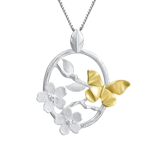 Springlight ✦ Geschenke für Frauen S925 Sterling Silber Halskette Eleganter Schmetterling Garten Blume Anhänger mit Halskette Kettenlänge 43CM Handgemachter Schmuck Geburtstagsgeschenk für Frauen. von Springlight