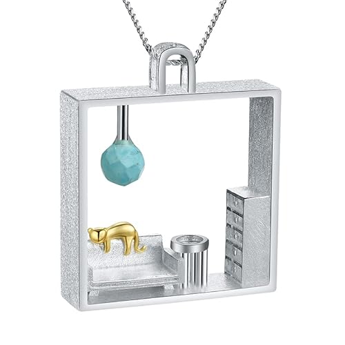 Springlight ✦Geschenke für Frauen S925 Sterling Silber Halskette Faule Katze zu Hause Anhänger mit Halskette Kettenlänge 43CM Naturstein Handgemachter Schmuck Geburtstagsgeschenk für Frauen.(Style2) von Springlight