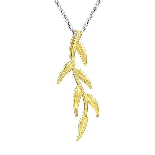 Springlight ✦ Geschenke für Frauen S925 Sterling Silber Halskette Langer Zweig und Blätter Anhänger mit Halskette Kettenlänge 43CM Handgemachter Schmuck Geburtstagsgeschenk für Frauen.(Gold) von Springlight