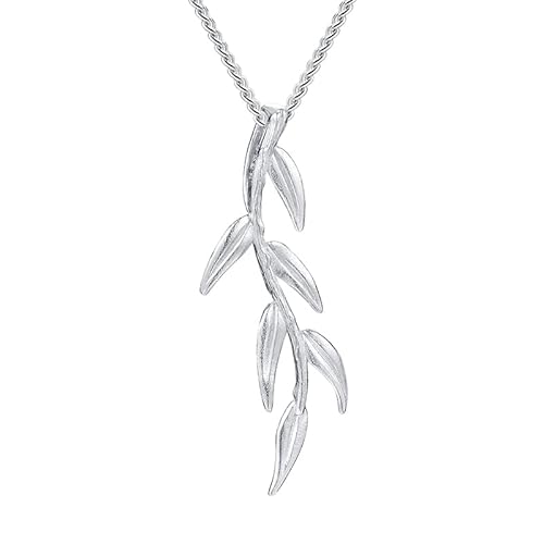 Springlight ✦ Geschenke für Frauen S925 Sterling Silber Halskette Langer Zweig und Blätter Anhänger mit Halskette Kettenlänge 43CM Handgemachter Schmuck Geburtstagsgeschenk für Frauen.(Silber) von Springlight