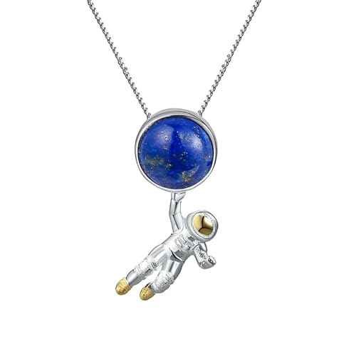 Springlight ✦ Geschenke für Frauen S925 Sterling Silber Halskette Naturstein Odyssee im Weltraum Astronaut Anhänger mit Halskette Handgemachter Schmuck Geburtstagsgeschenk für Frauen. von Springlight