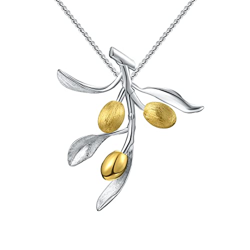 Springlight ✦ Geschenke für Frauen S925 Sterling Silber Halskette Olivenblätter Verzweigen Sich Früchte Anhänger mit Halskette Kettenlänge 43CM Handgemachter Schmuck Geburtstagsgeschenk für Frauen. von Springlight