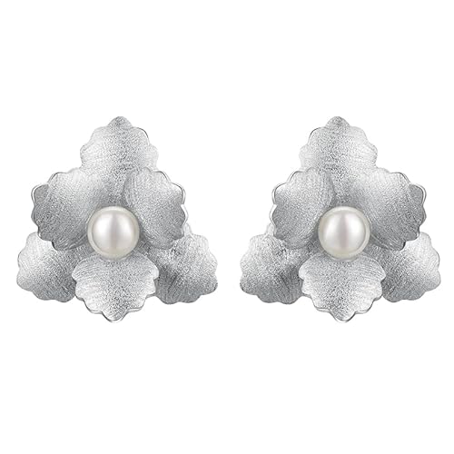 ✦ Weihnachtsgeschenke für Frauen ✦Springlight Ohrringe Silber 925 Kleine Begonien Blume mit Perle Ohrstecker Ohrringe Schmuck Damen Geschenke für Frauen.(Silber) von Springlight