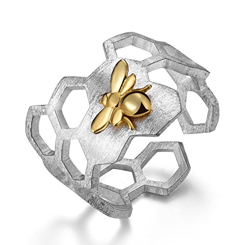 Springlight ✦ Geschenke für Frauen Damen Ring Biene und Honigwabe Offener Ring S925 Sterling Silber Handmade Ringe Frauen Schmuck Personalisierte Geschenke. von Springlight