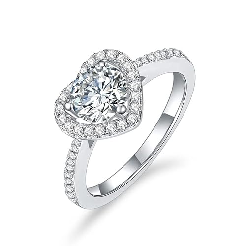 Springlight ✦ Geschenke für Frauen Moissanit-Diamant Ringe, S925 Sterling Silber 1ct D Farbe VVS1 Klarheit Liebe Herzform Moissanit Ringe Hochzeitsgeschenk Verlobungsgeschenk. (56.5(18)) von Springlight