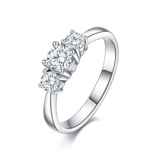 Springlight ✦ Geschenke für Frauen Moissanit-Diamant Ringe, S925 Sterling Silber D Farbe VVS1 Klarheit Moissanit Ringe mit 3 Steinen Verlobungsring Hochzeitsgeschenk. (56.5(18)) von Springlight