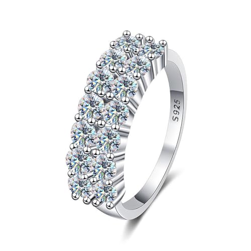 Springlight ✦Geschenke für Frauen Moissanit-Ringe,S925 Sterling Silber 0,1 ct D Farbe Reinheit VVS1 Doppelreihiger Moissanit Diamantring,Hochzeitsgeschenk Verlobungsgeschenk.[56.5(18.2)] von Springlight