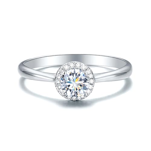 Springlight ✦Geschenke für Frauen Moissanit-Ringe,S925 Sterling Silber 1 ct/2 ct/3 ct D Farbe Reinheit VVS1 Klassischer Runder Moissanit Ringe,Hochzeitsgeschenk Verlobungsgeschenk.[2ct,51.5(16.5)] von Springlight