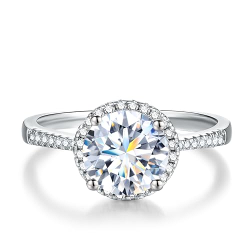 Springlight ✦Geschenke für Frauen Moissanit-Ringe,S925 Sterling Silber 1 ct/2 ct D Farbe Reinheit VVS1 Runder Moissanit Diamantring,Hochzeitsgeschenk Verlobungsgeschenk.[2ct,54(17.25)] von Springlight