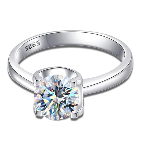 Springlight ✦Geschenke für Frauen Moissanit-Ringe,S925 Sterling Silber 1 ct D Farbe Reinheit VVS1 Classic Bull Head Moissanit Diamantring,Hochzeitsgeschenk Verlobungsgeschenk.[51.5(16.5)] von Springlight