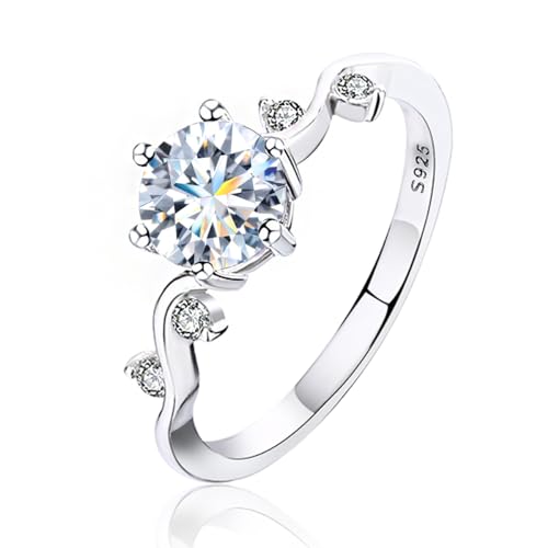 Springlight ✦Geschenke für Frauen Moissanit-Ringe,S925 Sterling Silber 1 ct D Farbe Reinheit VVS1 Lace Sechs Claw Moissanit Diamantring,Hochzeitsgeschenk Verlobungsgeschenk.[56.5(18.2)] von Springlight