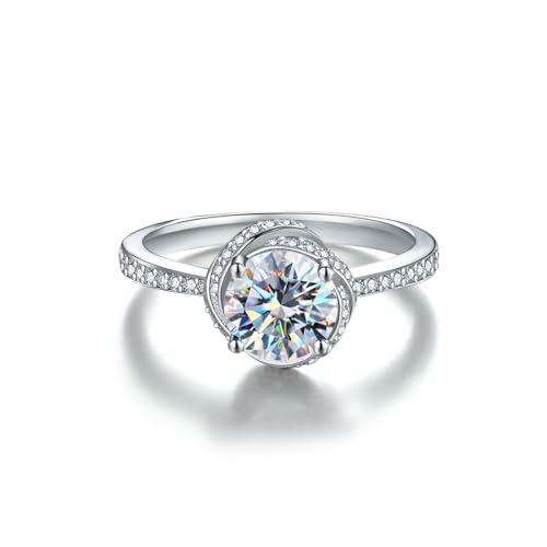 Springlight ✦Geschenke für Frauen Moissanit-Ringe,S925 Sterling Silber 1 ct D Farbe Reinheit VVS1 Love Flower Moissanit Diamantring,Hochzeitsgeschenk Verlobungsgeschenk.[51.5(16.5)] von Springlight