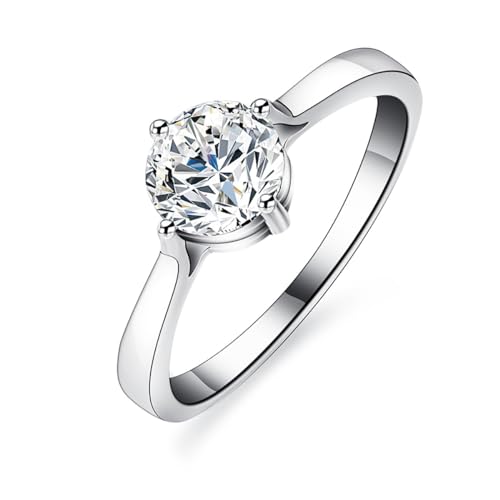 Springlight ✦Geschenke für Frauen Moissanit-Ringe,S925 Sterling Silber 1 ct D Farbe Reinheit VVS1 Vier Klauen Classic Moissanit Diamantring,Hochzeitsgeschenk Verlobungsgeschenk.[49(15.75)] von Springlight