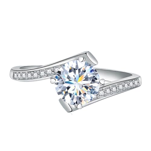 Springlight ✦Geschenke für Frauen Moissanit-Ringe,S925 Sterling Silber 1 ct D Farbe Reinheit VVS1 Vier Klauen Classic Moissanit Diamantring,Hochzeitsgeschenk Verlobungsgeschenk.[56.5(18.2)] von Springlight