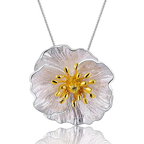 Springlight ✦ Geschenke für Frauen S925 Sterling Silber Anhänger Kette Damen Blühende Mohn Blume Anhänger Natürlicher Handgemachter Schmuck Geburtstagsgeschenk für Frauen. von Springlight