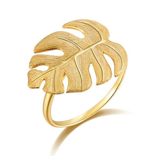 Springlight ✦ Geschenke für Frauen S925 Sterling Silber Damen Ringe Monstera Blätter Offener Rings Handgemachte Schmuck Ringe Geburtstagsgeschenk für Frauen.(Gold) von Springlight