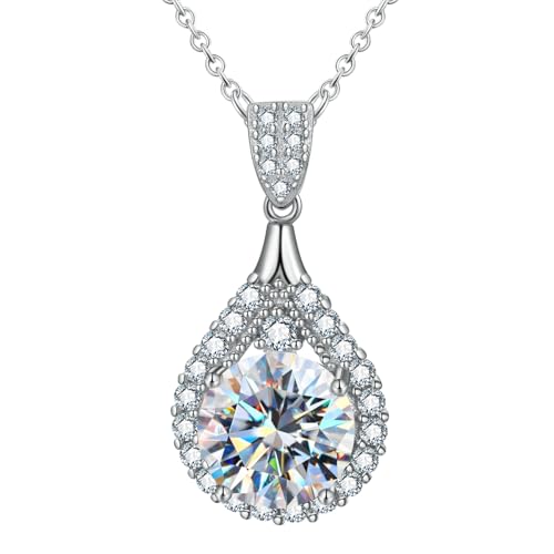 Springlight ✦ Geschenke für Frauen S925 Sterling Silber Wassertropfen Moissanit Halskette 5 Karat Moissanite Anhänger mit Halskette, D-Farbe, VVS1 Klarheit, Hochzeitsgeschenk von Springlight