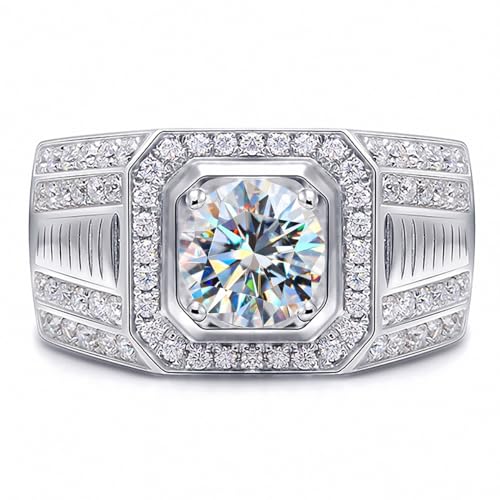 Springlight ✦Geschenke für Gentleman Moissanit-Ringe,S925 Sterling Silber 1 ct D Farbe Reinheit VVS1 Full Diamond Herrenring Moissanit Diamantring,Hochzeitsgeschenk Verlobungsgeschenk.[61.5(19.75)] von Springlight