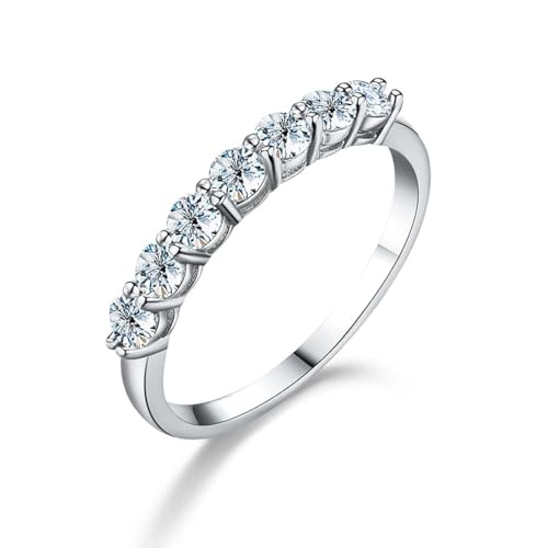 Springlight ✦Hochzeitsgeschenk Moissanit-Diamant Ringe, S925 Sterling Silber 0.1ct*7pcs D Farbe VVS1 Klarheit klassisch 7 Stein Moissanit Ringe Geschenke für Frauen. (51.5(16 1/2)) von Springlight