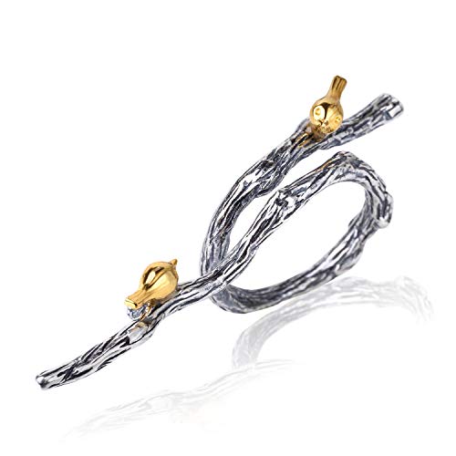 Springlight ✦ Geschenke für Frauen S925 Sterling Silber Ring Lebhaft Vogel auf Zweig Ringe Personalisierter Schmuck Handgemachter Ringe Personalisierte Geschenke.(Antique Silver) von Springlight