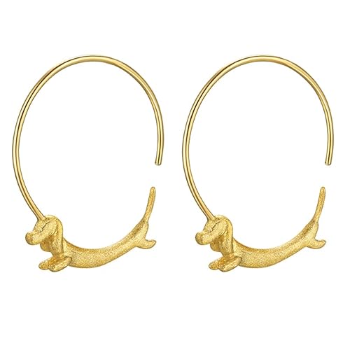 ✦ Geschenke für Frauen ✦Springlight Ohrringe Silber 925 Creolen Silber 925 Reizender Fliegender Dackel-Hund Groß Runden Creolen Ohrringe Handmade Schmuck Damen Mädchen Geschenke.(Gold) von Springlight