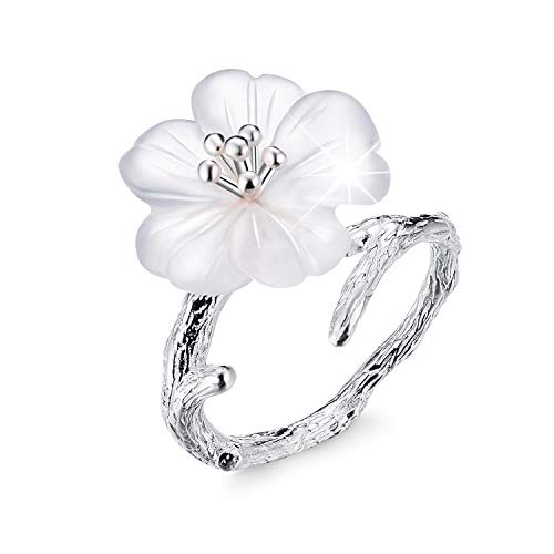 Springlight ✦ Valentinstag Damen Ring Blume im Regen Offener Ring S925 Sterling Silber Handgemachte Ringe Frauen Personalisierter Schmuck Geschenke für Frauen.(Silber) von Springlight