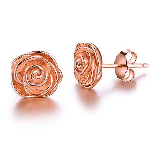 Springlight Rose Blume Ohrstecker S925 Sterling Silber Rose Flower Ohrring Geschenke für Frauen Personalisierte Geschenke.(Rose gold) von Springlight