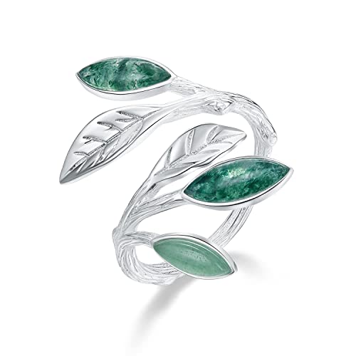 Springlight ✦ Geschenke für Frauen S925 Sterling Silber Damen Ring Grüner Blattring Verstellbar Natürliche Aventurin-Edelstein Offener Ringe Frauen Schmuck Personalisierte Geschenke. von Springlight