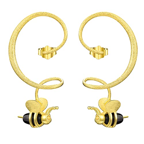 Springlight S925 Sterling Silber Ohrringe Natürlicher Edelstein Neuestes Desgin Honigbiene Ohrringe Baumeln Geschenke für Frauen, Handgemachte Feine Schmuck Ohrringe für Damen.(Gold) von Springlight