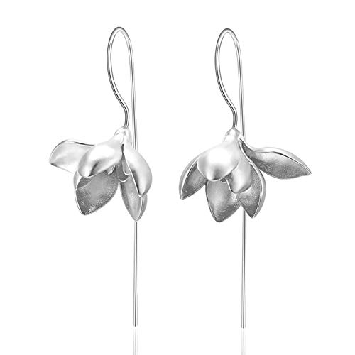 ✦ Geschenke für Frauen ✦Springlight Ohrringe Elegant Magnolie Blume Ohrringe Silber 925 Hängend Handmade Schmuck Damen Geschenke für Mama, Geburtstagsgeschenk für Frauen.(Silber) von Springlight