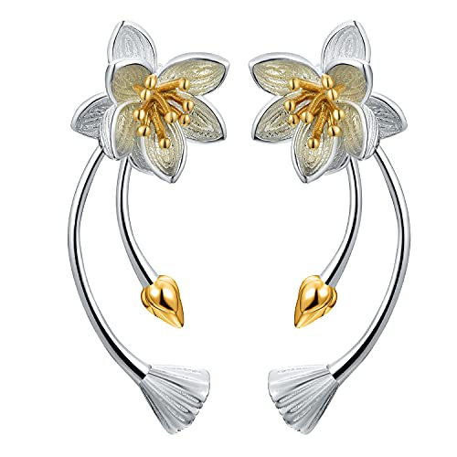 ✦ Valentinstag ✦Springlight Ohrringe Silber 925 Lotus Whispers Lange Ohrringe Blumenohrringe mit Doppeltem Verwendungszweck Personalisierter Schmuck Geschenke für Frauen.(Gold Flower Bud) von Springlight