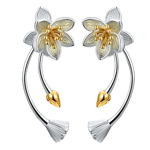 ✦ Geschenke für Frauen ✦Springlight Ohrringe Silber 925 Lotus Whispers Lange Ohrringe Blumenohrringe mit Doppeltem Verwendungszweck Schmuck Damen Personalisierte Geschenke.(Gold Flower Bud) von Springlight