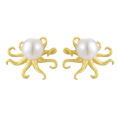 ✦Muttertagsgeschenk✦ Springlight Ohrringe Silber 925 Kreativer Oktopus mit 8mm Perle Ohrstecker Ohrringe Schmuck Damen Geschenke für Frauen, Geschenk Muttertag.(Gold) von Springlight
