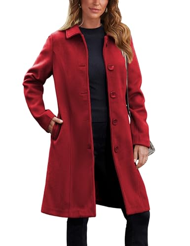 Springrain Eleganter Damen-Wintermantel mit Taschen, einreihig, rot, L von Springrain