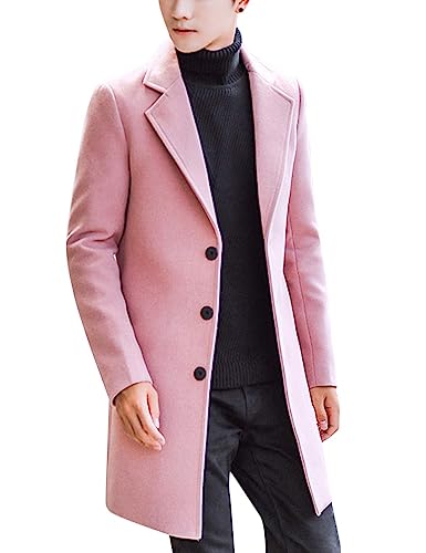 Springrain Herren Wollmischung Erbsenmantel Einreihiger Mantel Warm Winter Trenchcoat, Pink, M von Springrain