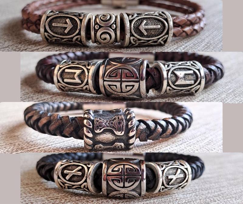Armband Für Männer Braun Mit Runenperlen/Thorshammer von SpringtimeArmbaender