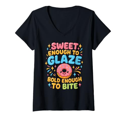 Damen Sweet Glaze Donut Donut Cute Funny Kawaii Snack Sugar T-Shirt mit V-Ausschnitt Damen Sweet Glaze Donut Donut Cute Funny Kawaii Snack Sugar T-Shirt mit V-Ausschnitt von Sprinkle Attitude Apparel
