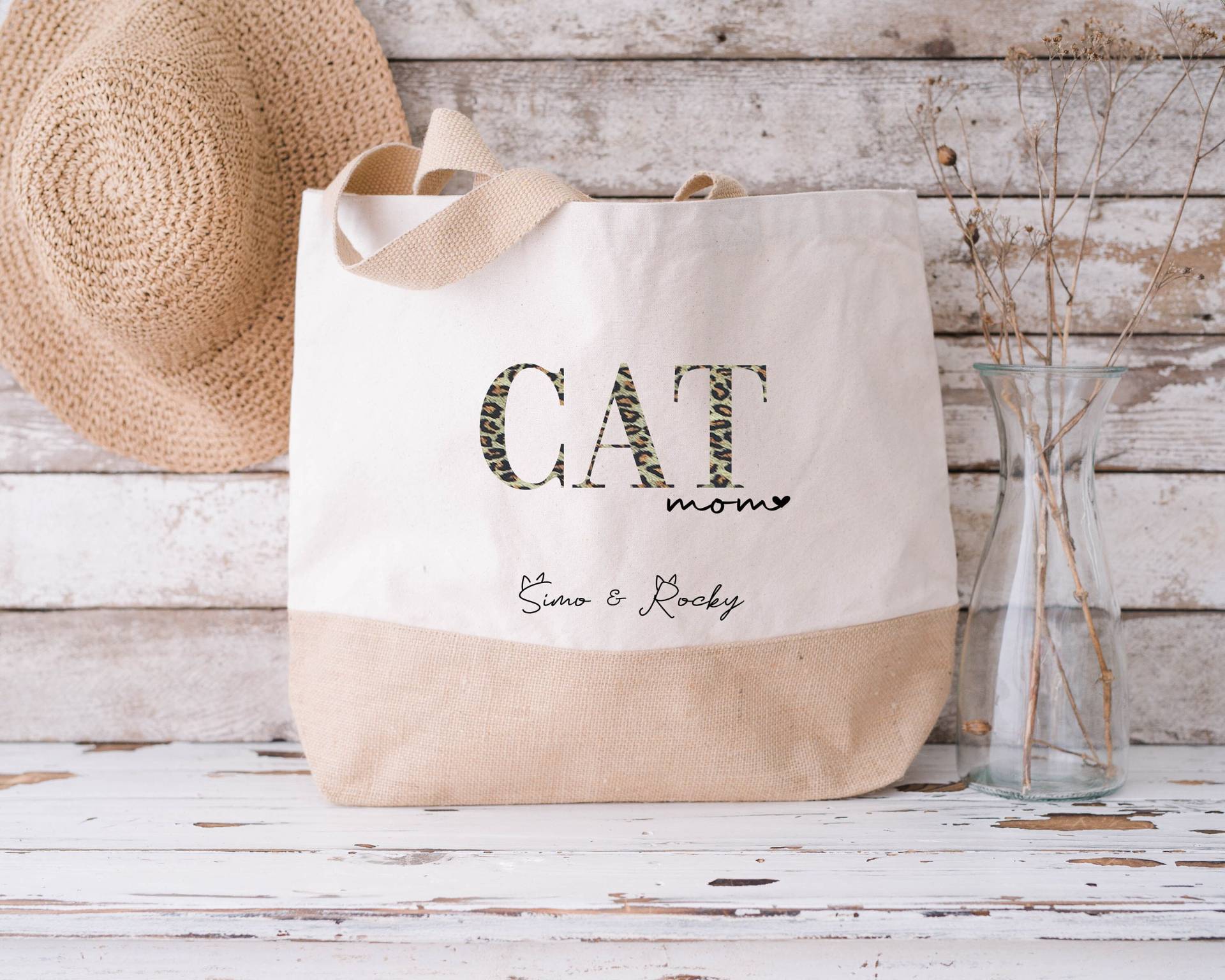 Catmom Tasche Jutetasche Shopper Personalisiert Mit Katzennamen, Geschenksidee, Geschenkstasche, Weihnachtsgeschenke Katzenmama, Geschenke von SprinkleandStyleShop
