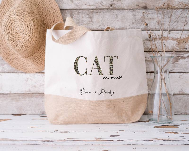 Catmom Tasche Jutetasche Shopper Personalisiert Mit Katzennamen, Geschenksidee, Geschenkstasche, Weihnachtsgeschenke Katzenmama, Geschenke von SprinkleandStyleShop
