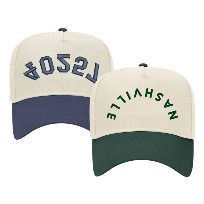 Bestickter Umgedrehter Vintage Trucker Hut // Individuell Text 5 Panel Zweifarbiger Bestickter Snapback von SprinkledWithPink