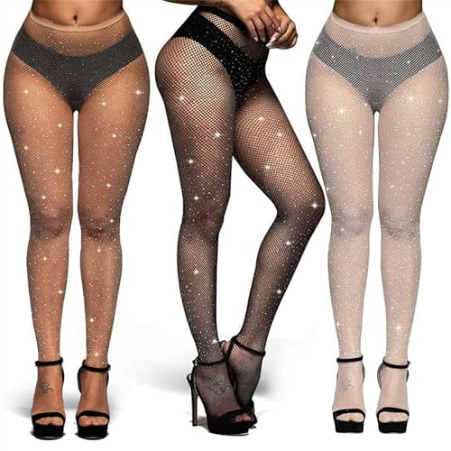 3 Pcs Damen Glitzer Strumpfhose Mit Strass, Weiß/Farbe/Schwarz Glitzer Strumpfhose, Glitzernde Strass Netzstrumpfhose, Glitzer Strumpfhose Damen, Strumpfhose Strass, Strumpfhosen Damen Glitzer von Sprinlot