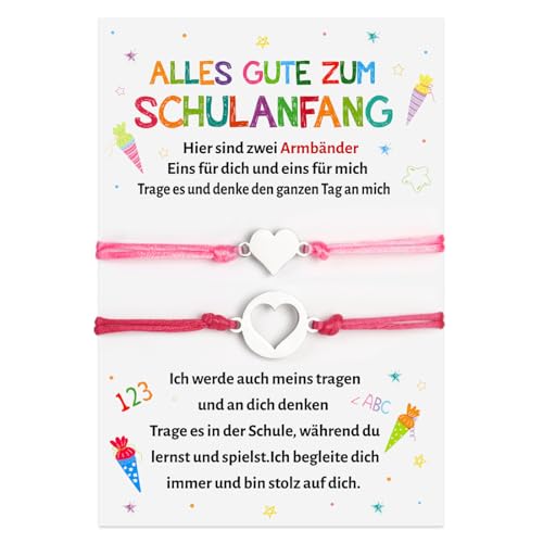 Schulkind Armband Mädchen Geschenke, 2 Stück Herz Armband Schulkind Mama, Herze Armbänder Einschulung Geschenk, Karte Erster Schultag, Geschenkideen für Schulanfang Einschulungs Schuleinführung von Sprinlot