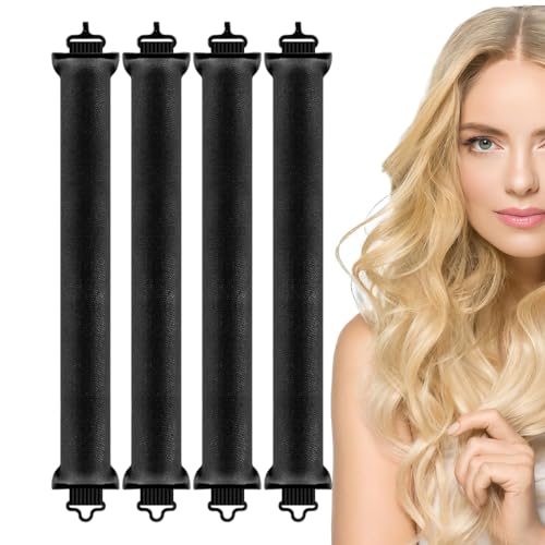 Sprinlot Locken Ohne Hitz, 4 Stück Hitzefreie Lockenwickler Schwarz, Lockenband über Nacht, Hitzefreie Hair Curler Damen, Geschenk Heatless Lockenstab Thanksgiving Weihnachten Muttertag von Sprinlot