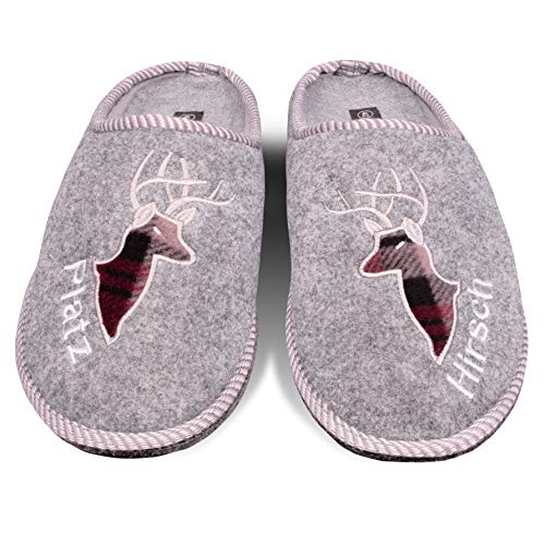 Sprint Sport Herren Hausschuhe aus Filz, Pantoffel mit Stick „PlatzHirsch“ (hell Grau, EU, numeric_44) von Sprint Sport